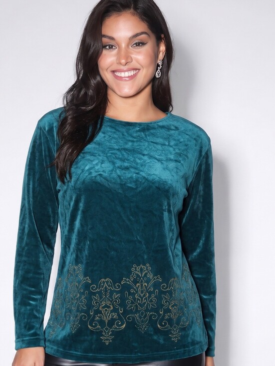 Diane Von Furstenberg Tops - Diane Von Furstenberg Womens Green Vintage Velour Embroidered Blouse Sz L
